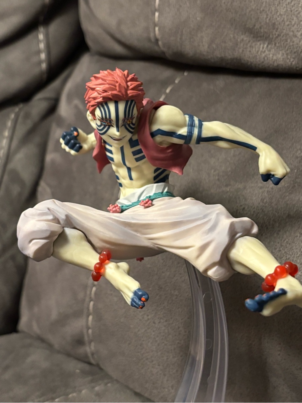Akaza Demon Slayer Anime Action Figure - Red Hair Blue Stripes Collector Figure
